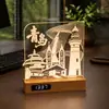 Relógio de acrílico criativo com luz noturna, lembrança de construção de marco cultural e turístico da cidade, decoração de mesa feita sob medida