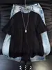 Camiseta de verano para hombre, de manga corta, cuello redondo, con textura de corteza, moderna, de alta gama, de seda de hielo, holgada, casual, de secado rápido, manga tres cuartos