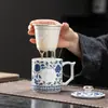 Taza de Oficina de Loto Azul y Blanco Juego de Té Cerámico Taza Separación de Agua y Té Porcelana Blanca Regalo para Empleados Evento de Reunión Anual
