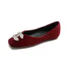 Weiwei Girl 566-22 Sapatilhas de Strass Estilo Francês para Mulheres, Bico Baixo, Superfície de Veludo Estilo Chanel, Sapatos Elegantes para o Dia a Dia para Mulheres