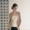 Cárdigan de punto caqui para mujer, estilo de alta gama para principios de otoño, holgado y casual, abrigo tipo chal suéter estilo old money