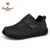 Sapatos Femininos de Couro Camelo Estilo Western com Biqueira Larga e Velcro, Sapatos de Caminhada Casuais com Biqueira Redonda para Casais, Tênis Casuais de Malha de Cano Baixo para o Dia a Dia