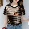Ropa de Verano de Estilo Coreano con Rayas para Mujeres Tallas Grandes, Camisetas Sueltas de Manga Corta que Cubren la Barriga, Hacen Lucir Más Delgada, Reducen la Edad y Son Versátiles