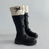 Botas de Tacón Grueso con Lazo para Mujer en Diseño Otoño e Invierno, Estilo Hada, Estilo Francés, Elegantes, Dulces, Modernas, Botas de Caballero Retro