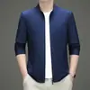 Ropa de Moda Casual para Hombres de Mediana Edad con Cuello Alto Protección Solar Verano 2026 Nuevo Estilo Ligera Sencilla a la Moda Chaqueta de una Sola Capa