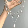 Colar Gargantilha Vintage Resistente com Strass e Pérolas para Mulheres, Corrente para Clavícula Estilo da Corte, Corrente de Pescoço Elegante de Luxo Leve Tendência