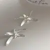 Pendientes de Flor de Orquídea Blanca de Moda Tridimensionales para Mujer, Pendientes de Botón Únicos y Creativos de Celebridad de Internet, Pendientes de Diseño de Nicho Estilo Ins