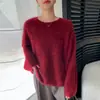 Suéter de Punto Versátil Cómodo de Color Sólido Cepillado Cálido para Otoño e Invierno Cuello Redondo Holgado Nuevo Suéter de Cachemira para Mujer