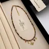 Nova Colar Pingente Estrela de Oito Pontas Estilo Chinês para Mulheres, Pingente Estrela e Lua Estilo Melard, Colar Colorido com Contas Versátil para o Dia a Dia