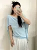 Roupas femininas plus size, blusa elegante de alta qualidade estilo francês, verão 2026, para mulheres plus size, camiseta de malha de manga curta, falso duas peças