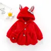 872 Inverno Novo Roupa Infantil Atacado Jaqueta com Capuz Manga Longa para Meninas Suéter de Lã Grossa Jaqueta com Orelhas de Coelho