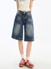 Shorts de Mezclilla Anchos de Tiro Bajo Vintage Desgastados para Mujer, Verano 2026, Shorts de Longitud Media Rectos Sueltos de Línea A de Moda