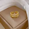 [Galvanoplastia de ouro real] Design Europeu e Americano ins Wind Geometry Diamond Ball Ring Anel Aberto de Vento Frio para Mulheres