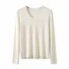 Camiseta Básica de Manga Corta para Mujer U-Neck de Lyocell Tencel y Lana, Doble Capa, Estilo Otoño Nuevo, Ceñida, Casual