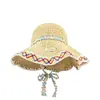 Sombrero de Paja de Estilo Étnico con Ala Ancha para Vacaciones en la Playa de Verano para Mujer, Sombrero de Pescador Protector Solar