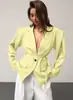 Em estoque: 2026 novo blazer feminino estilo europeu e americano, elegante, acinturado e com cinto, com ombreiras, uma peça de outer wear versátil