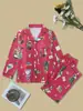Pijama de Manga Larga y Pantalón Largo con Solapa, Estampado Animal Transfronterizo Seleccionado Cuidadosamente, Casual, Cómodo, Transpirable y Adecuado para Usar Fuera de Casa