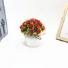 Novo Hemisfério de Rosa Hibisco de 31 Olhos Laço de Corda de Cânhamo Mini Bonsai de Interior Flor Artificial de Plástico e Planta Verde em Vaso