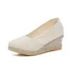 Zapatos de tacón de cuña para mujer 2026, Nuevo estilo primavera y otoño, Boca poco profunda, Zapatos de tacón alto de exportación europea y americana para mujer, Punta fina, Zapatos de una sola pieza tejidos de paja, Zapatos de lino para mujer