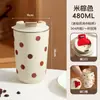 Nova Caneca de Café de Camada Dupla 304 Menina Cereja Copo de Água Escritório Aparência Elegante Desenho Animado Carro Copo Portátil Presente