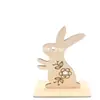Artesanías de Madera de Pascua, Conejo de Color Natural con Base, Adorno de Atmósfera Festiva, Decoración de Mesa de Fiesta de Madera