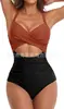 Europa y Estados Unidos nuevo traje de baño de una pieza combinación de colores sexy con tiras cruzadas huecas traje de baño para mujer Amazon transfronterizo disponible al por mayor