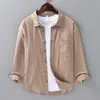 Camisa de Lino de Manga Larga para Primavera y Verano para Hombre Casual de Negocios Versátil Camisa de Algodón y Lino Top de Lino Literario para Hombre 201