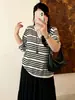 Diseño de Ropa para Mujer Tallas Grandes Sentido del Diseño Top de Punto Rayado Hueco para Mujer Otoño 2026 Talla Grande Suelto Cubre-top