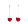 Pendientes de plata con forma de corazón de melocotón, brillantes, rojos, tridimensionales, con diamantes, ligeros, de lujo, de alta gama, estilo Ins, dulces y elegantes.