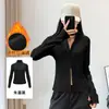 Chamarra de Yoga Otoño Invierno Polar Delgado Cálido Cuello Alto Cremallera Superior Adelgazante Muestra Delgadez Ropa para Correr Fitness Agujero para Pulgar Manga Larga