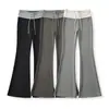 1651-26 Coleção de Outono: Calça boca de sino da moda, estilo novo e moderno, com cós de retalhos e cordão, calça esportiva casual versátil