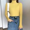 Comércio exterior Outono e Inverno Novo Estilo Coreano Slim-fit Slimming Gola Alta All-match Manga Comprida Malha Top Base Interna Camisa para Mulheres