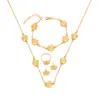 Conjunto de Joias Europeu e Americano Transfronteiriço Mais Vendido Novo Colar Pulseira Brincos Anel de Trevo de Cinco Folhas Joias de Flor de Ameixa Ouro Imitação