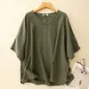 Top de Verano Artístico Vintage de Algodón y Lino para Mujer, Nuevo Estilo Chino Pullover, Color Sólido Inspirado en el Zen, Camiseta de Manga Corta con Cuello Redondo y Botones