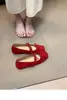 Primeiro Encontro Sapatilhas com Laço Sazonal Estilo Francês Suave Sapatos Mary Jane que Aumentam a Altura Brisa Noturna Sapatos de Salto Baixo