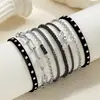 Pulsera de Cuero y Metal Multicapa Popular Transfronteriza Europea y Americana Estilo Punk Gótico Moda Simple para Mujer