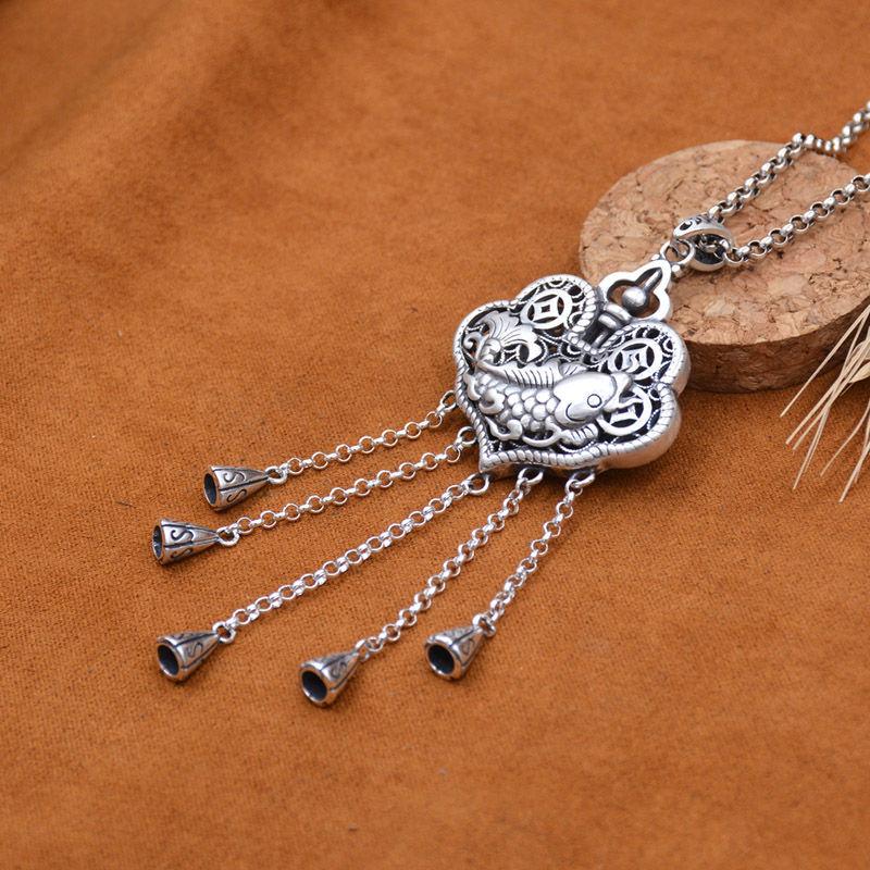 智贝主图_2如意长命锁流苏99纯银毛衣链长款项链女吊坠20