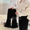 Pantalones de pierna ancha con lazo de bola de pelo pequeña para niña Ningli invierno Nuevos pantalones casuales de encaje de pierna ancha para bebé niña pantalones rectos