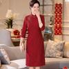 Vestido de novia rojo Cheongsam para suegra, primavera 2025, de siete mangas, talla grande, encaje, talla pequeña