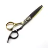 Tijeras de Peluquería Estilo Cabeza de Lobo Negra y Azul, Tijeras para Cortar el Cabello, Tijeras Planas, Tijeras para Flequillo, Tijeras Entresacadoras Fmlt-02