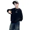 Sudadera a Rayas con Parches en las Mangas, Cuello Redondo, Estampado de Letras para Niños, Nueva Tendencia 2026, Casual de Otoño, Moda Elegante
