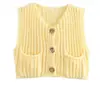Cardigan de Malha Feminino Europeu e Americano Transfronteiriço Outono e Inverno 2024 Novo Decote V com Bolsos e Três Botões Sem Mangas