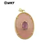 Wt-P2066 Pingente Oval Clássico de Pedra Calcedônia Rosa Quartzo Banhado a Ouro 18K Produto Semi-Acabado para Brincos e Colares DIY