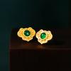 Pendientes huecos con cierre de Ruyi Ping An, estilo chino, con imitación de jaspe hetiano chapado en oro y color que conservan el color.