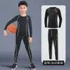 Conjunto esportivo quente com forro de fleece para outono e inverno, camada base, roupa atlética justa para meninos, para basquete, esqui e treinamento de condicionamento físico, conjunto de duas peças