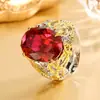 Nuevo Modelo 2025 Joyería Zhuang Shengsheng Base de Cobre Chapado en Oro Espinela Azul Simulada Anillo Hueco Forma de Huevo Piedra Principal 13*18
