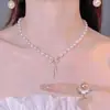 Colar de pérolas retrô francês feminino moda coração de diamante corrente para clavícula temperamento gargantilha de alta qualidade acessórios atacado