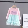 Vestido para Niña, Vestido de Primavera para Niña, Vestido de Princesa con Mangas Largas de Malla y Terciopelo Elsa para Niña Pequeña, Vestido de Frozen para Niña