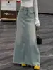Falda de Mezclilla Deshilachada Estilo Retro Vintage Coreano para Mujer 2025 Nueva de Cintura Alta Estilo Chica Dulce y Picante que Cubre la Cadera Falda de Línea A de Longitud Media Estilo Ins