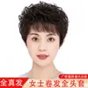 Gorro para Peluca de Mujer, Cabello Humano Real Completo, Cabello Corto Rizado para Personas de Mediana Edad y Mayores, Estilo Mamá, Ligero y Transpirable, Gorro Completo, Venta Directa de Fábrica